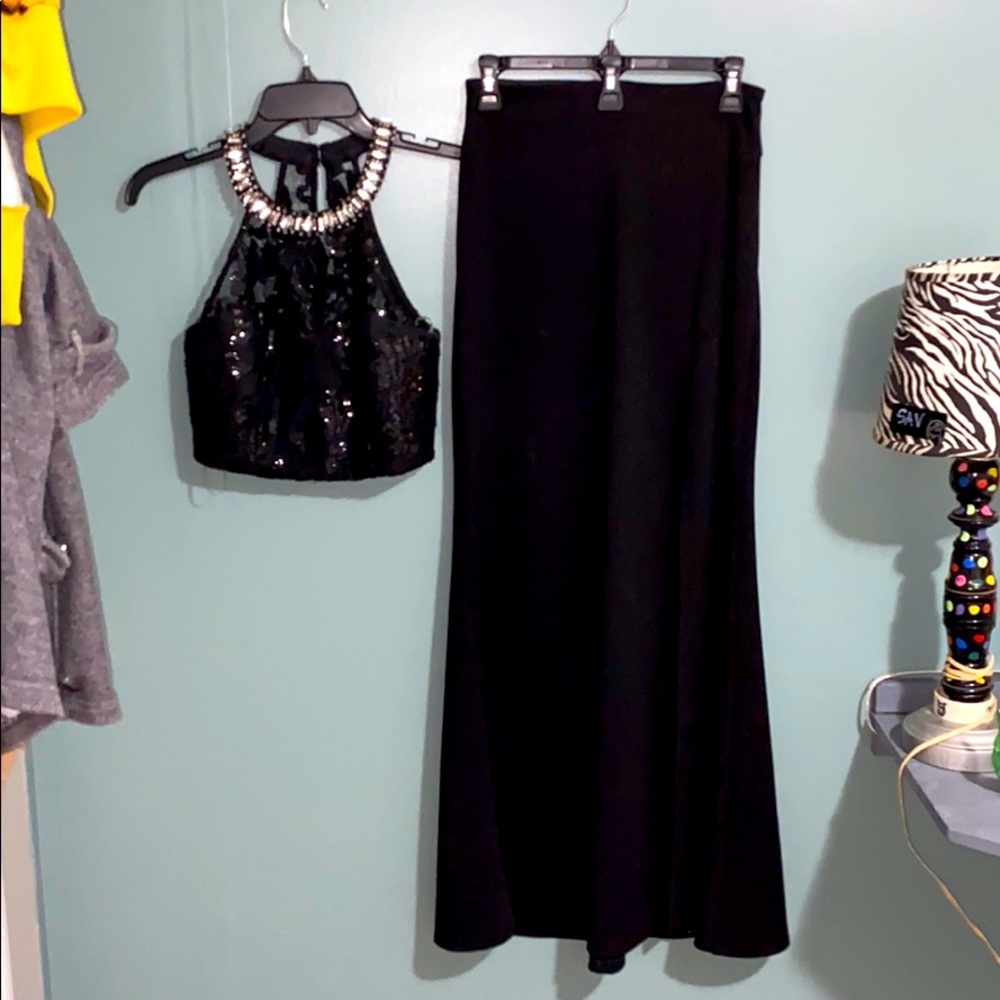 Black two piece prom dress